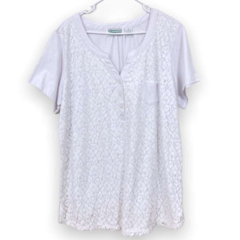 SHENANIGANS WHITE LACE-FRONT TEE  XL
